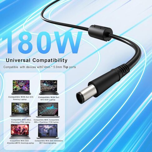 شاحن كمبيوتر محمول 180 وات لجهاز Dell Precision 7680 7670 7770 7780 7510 7520 7530، Alienware M15 R1 R2 R3، G3 G5 G7 15 17 Series، محول طاقة تيار متردد 19.5 فولت 9.23 أمبير مع سلك طويل إضافي 10.8 قدم، طرف أسطواني 7.4 مم in Kuwait