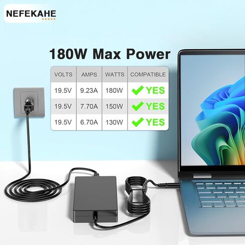 شاحن كمبيوتر محمول 180 وات لجهاز Dell Precision 7680 7670 7770 7780 7510 7520 7530، Alienware M15 R1 R2 R3، G3 G5 G7 15 17 Series، محول طاقة تيار متردد 19.5 فولت 9.23 أمبير مع سلك طويل إضافي 10.8 قدم، طرف أسطواني 7.4 مم in Kuwait