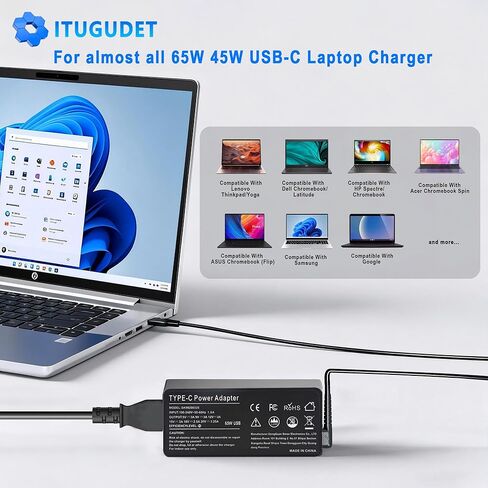 65W 45W USB C Laptop Charger for HP Envy Spectre EliteBook x360 Pavilion Chorome Book x360 Omnibook Elite x2 Travel Type C Power Cord Ac Adapter in Kuwait