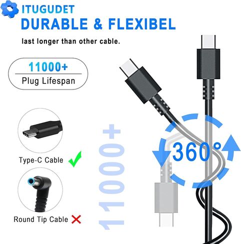 65W 45W USB C Laptop Charger for HP Envy Spectre EliteBook x360 Pavilion Chorome Book x360 Omnibook Elite x2 Travel Type C Power Cord Ac Adapter in Kuwait