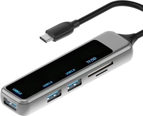 محول USB متعدد المنافذ محمول 5 في 1 محطة إرساء نقل عالية السرعة USB من النوع C إلى USB TF/SD للهاتف المحمول والكمبيوتر المحمول من النوع C أرجواني in Kuwait