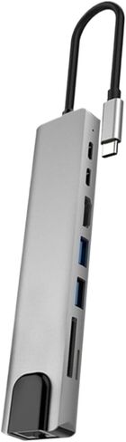 محول USB C Hub لأجهزة الكمبيوتر المحمول مع منفذ RJ45 بسرعة 100 ميجابت في الثانية وقارئ بطاقة الذاكرة PD100W مخرج شحن H8WD in Kuwait