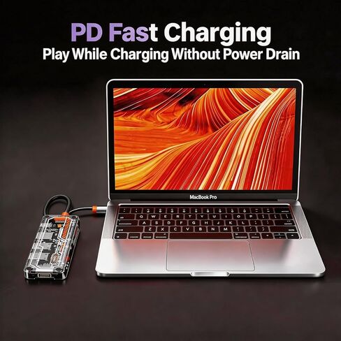 【Transparent】 5-in-1 Type-C Docking Station,4X USB3.0 Hub Ports,USB-C PD,Plug&Play,OTG,5Gbps High Speed Data Transfer,Compatible with MacBook,iPhone,iPad,iMac,PC,Laptop,Surface,XPS,Dell,HP in Kuwait