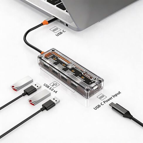【Transparent】 5-in-1 Type-C Docking Station,4X USB3.0 Hub Ports,USB-C PD,Plug&Play,OTG,5Gbps High Speed Data Transfer,Compatible with MacBook,iPhone,iPad,iMac,PC,Laptop,Surface,XPS,Dell,HP in Kuwait