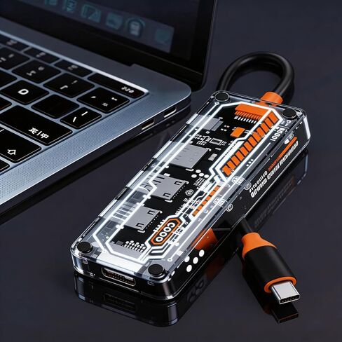【Transparent】 5-in-1 Type-C Docking Station,4X USB3.0 Hub Ports,USB-C PD,Plug&Play,OTG,5Gbps High Speed Data Transfer,Compatible with MacBook,iPhone,iPad,iMac,PC,Laptop,Surface,XPS,Dell,HP in Kuwait