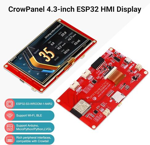 ELECROW ESP32 Display 480x272, 4.3 Inch HMI Basic Touch Screen SPI TFT LCD Touchscreen with Acrylic Case, 32-Bit LX7 Dual-Core Processor, Up to 240MHz, Compatible with Arduino, PlatformIO, MicroPython in Kuwait