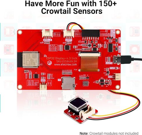 ELECROW ESP32 Display 480x272, 4.3 Inch HMI Basic Touch Screen SPI TFT LCD Touchscreen with Acrylic Case, 32-Bit LX7 Dual-Core Processor, Up to 240MHz, Compatible with Arduino, PlatformIO, MicroPython in Kuwait