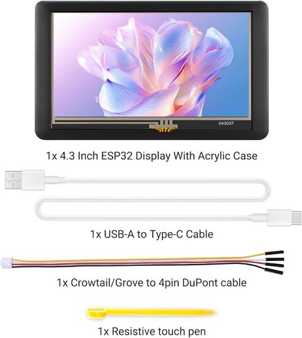 ELECROW ESP32 Display 480x272, 4.3 Inch HMI Basic Touch Screen SPI TFT LCD Touchscreen with Acrylic Case, 32-Bit LX7 Dual-Core Processor, Up to 240MHz, Compatible with Arduino, PlatformIO, MicroPython in Kuwait