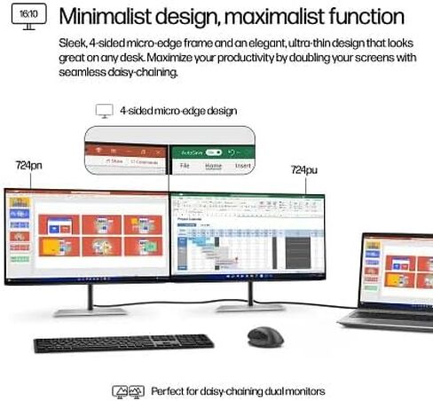 HP Series 7 Pro 24" WUXGA IPS Monitor with 5ms Response Time, Anti Glare, Flicker Free, Tilt, Swivel, Pivot, VESA Mount (100mm), Displayport, HDMI & Dockztorm USB Port Expander, Black/Silver Color in Kuwait