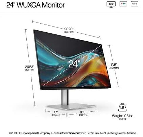 HP Series 7 Pro 24" WUXGA IPS Monitor with 5ms Response Time, Anti Glare, Flicker Free, Tilt, Swivel, Pivot, VESA Mount (100mm), Displayport, HDMI & Dockztorm USB Port Expander, Black/Silver Color in Kuwait