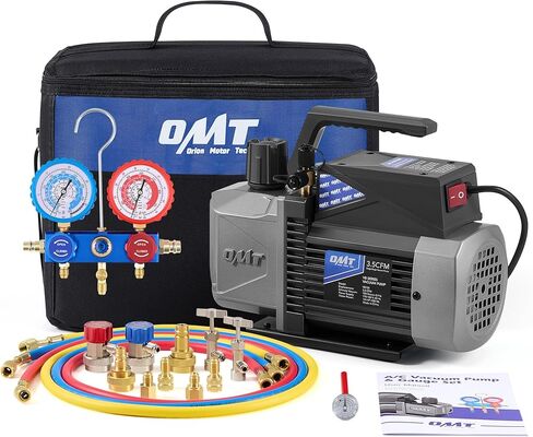 Orion Motor Tech AC Vacuum Pump and Gauge Set, 1/4 hp 3.5 cfm Vacuum Pump Manifold Gauge Kit with 3 Hoses Adapters & Accessories for R134a R12 R22 R502, A/C Vacuum Pump Kit for Auto HVAC Systems in Kuwait