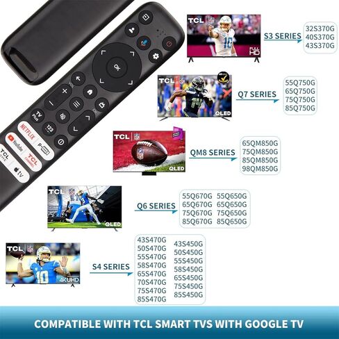 RC813 جهاز التحكم عن بعد العالمي لجهاز التحكم عن بعد TCL Google TV RC902V متوافق مع أجهزة التلفاز الذكية TCL QM8/QM7/S5/S4/S3/Q7/Q6/Q5 4K UHD HDR LED QLED QD-Mini LED كاملة الدقة (جهاز التحكم عن بعد الصوتي RC813) in Kuwait