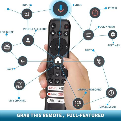 RC813 جهاز التحكم عن بعد العالمي لجهاز التحكم عن بعد TCL Google TV RC902V متوافق مع أجهزة التلفاز الذكية TCL QM8/QM7/S5/S4/S3/Q7/Q6/Q5 4K UHD HDR LED QLED QD-Mini LED كاملة الدقة (جهاز التحكم عن بعد الصوتي RC813) in Kuwait