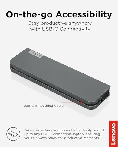 قاعدة شحن Lenovo 7 في 1 USB-C، محطة إرساء محمولة، 2 × USB-C، VGA، HDMI 4K، تدعم شاشة مزدوجة، منفذ إيثرنت، توصيل طاقة 65 وات، لأجهزة ThinkPad وLatitude وProBook وEliteBook وMacBook Laptop in Kuwait