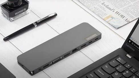 قاعدة شحن Lenovo 7 في 1 USB-C، محطة إرساء محمولة، 2 × USB-C، VGA، HDMI 4K، تدعم شاشة مزدوجة، منفذ إيثرنت، توصيل طاقة 65 وات، لأجهزة ThinkPad وLatitude وProBook وEliteBook وMacBook Laptop in Kuwait