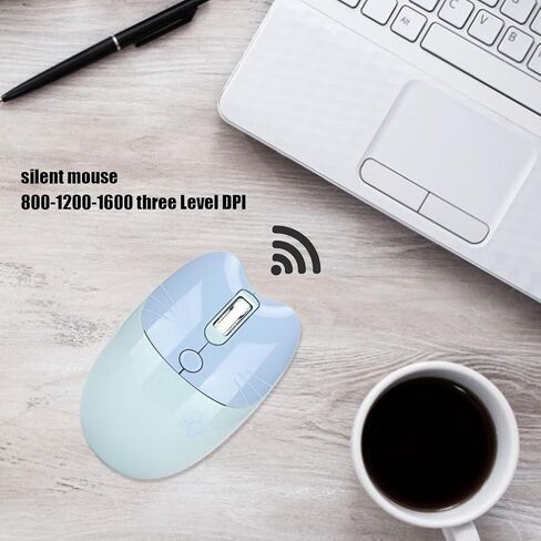 ماوس بلوتوث، 2.4G لطيف كارتون كات فأرة كمبيوتر مزدوجة الوضع للهاتف اللوحي، ثلاثة مستويات Dpi صغيرة صامتة للمكتب والمنزل (أزرق) in Kuwait