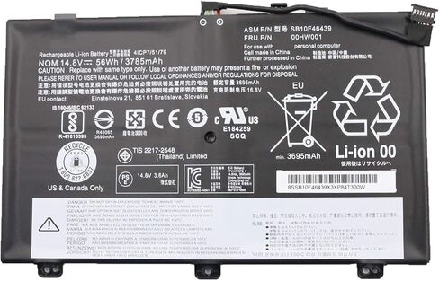 00HW000 00HW001 SB10F46438 SB10F46439 4ICP7/52/76 استبدال بطارية الكمبيوتر المحمول لجهاز Lenovo ThinkPad S3 Yoga 14 Series Notebook 20DM 20DN (14.8V 56Wh) in Kuwait