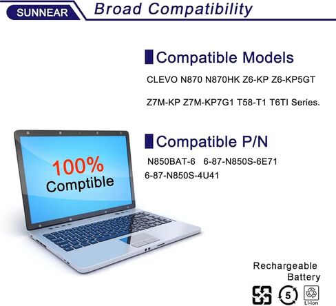 N850BAT-6 62Wh استبدال بطارية لأجهزة الكمبيوتر المحمول CLEVO N870 N870HK Z6-KP Z6-KP5GT Z7M-KP Z7M-KP7G1 T58-T1 T6TI Series 6-87-N850S-6E71 6-87-N850S-4U41 5500 مللي أمبير 11.1 فولت in Kuwait