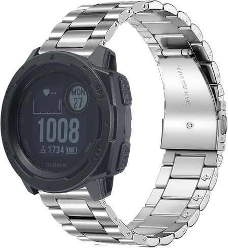 Metal Band for Garmin Instinct 3 45mm/Instinct 1/2 Solar Watch Bands, Solid Stainless Steel Replacement Wristband Strap Men for Garmin Instinct2 Tactical/Tide/Esports/Solar in Kuwait