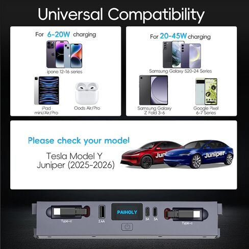 محور شاحن سيارة لسيارة Tesla Model Y Juniper 2025 2026 /Model 3 Highland 2024 2025، كابل قابل للسحب سريع لشاحن هاتف السيارة، ملحقات وحدة التحكم المركزية in Kuwait