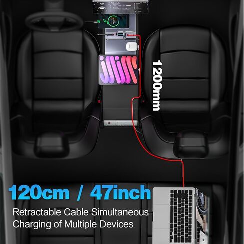 محور شاحن سيارة لسيارة Tesla Model Y Juniper 2025 2026 /Model 3 Highland 2024 2025، كابل قابل للسحب سريع لشاحن هاتف السيارة، ملحقات وحدة التحكم المركزية in Kuwait