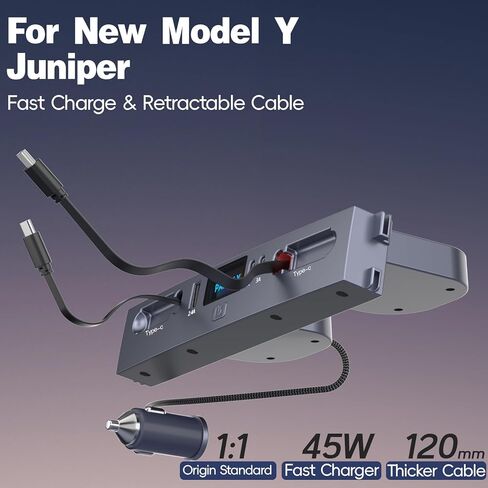 محور شاحن سيارة لسيارة Tesla Model Y Juniper 2025 2026 /Model 3 Highland 2024 2025، كابل قابل للسحب سريع لشاحن هاتف السيارة، ملحقات وحدة التحكم المركزية in Kuwait