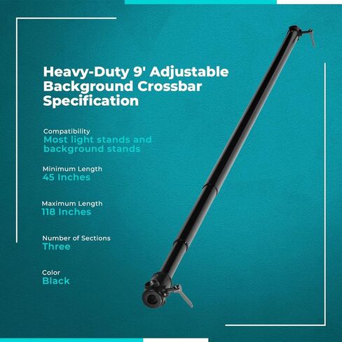 Flashpoint Heavy-Duty 9' Adjustable Background Crossbar (Black) in Kuwait