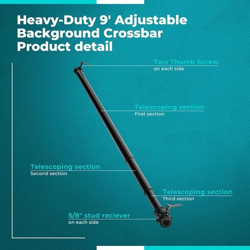 Flashpoint Heavy-Duty 9' Adjustable Background Crossbar (Black) in Kuwait