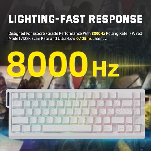 لوحة مفاتيح الألعاب ATTACK SHARK X68 PRO HE اللاسلكية ذات التشغيل السريع مع تشغيل قابل للتعديل، معدل الاقتراع 8K، مفتاح مغناطيسي لتأثير القاعة، ماوس ألعاب لاسلكي خفيف الوزن X2 - أبيض in Kuwait