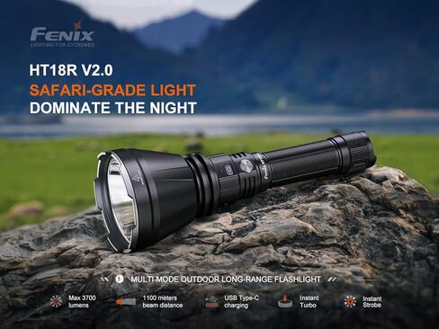 مصباح يدوي Fenix ​​HT18R V2.0 3700 لومن طويل المدى قابل لإعادة الشحن USB-C LED قاذف مزدوج التبديل الفوري توربو مقاوم للماء للصيد والبحث والإنقاذ ضوء تكتيكي مع منظم Lumentac in Kuwait