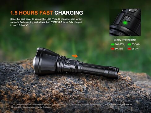 مصباح يدوي Fenix ​​HT18R V2.0 3700 لومن طويل المدى قابل لإعادة الشحن USB-C LED قاذف مزدوج التبديل الفوري توربو مقاوم للماء للصيد والبحث والإنقاذ ضوء تكتيكي مع منظم Lumentac in Kuwait