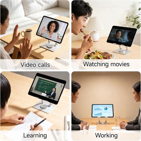 حامل تابلت من سبائك الألومنيوم، حامل هاتف دوار 360 درجة للمكتب، حامل هاتف قابل للتعديل متوافق مع الهواتف المحمولة، iPad، الأجهزة اللوحية 4-14 بوصة، فضي in Kuwait