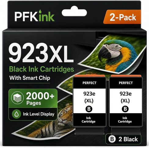 مجموعة خراطيش حبر سوداء 923e 923xl مع رقاقة بديلة لحبر HP 923 923e، متوافقة مع طابعة OfficeJet 8120e 8135e 8122e 8138e 8139e 8124e 8130e 8132e (2 أسود) in Kuwait