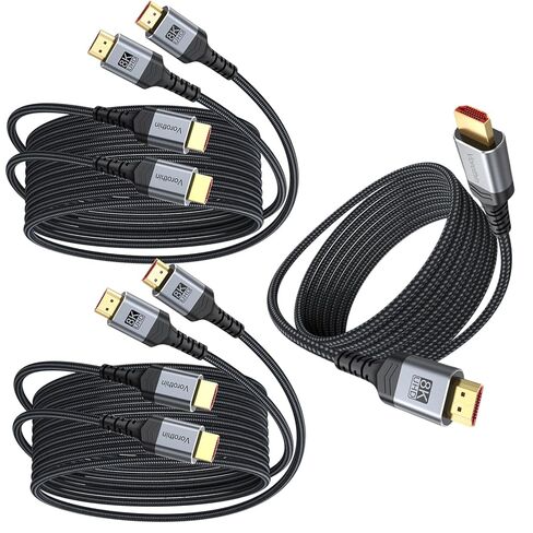 كابل 8K HDMI 2.1 بطول 6 أقدام 5 حزم، حزمة سلك HDMI مجدول عالي السرعة 48 جيجابت في الثانية مع تصنيف CL3 لتلفزيون شاشة الألعاب، 4K@120 هرتز/144 هرتز 8K@60 هرتز، HDR10، DTS:X، eARC/ARC للكمبيوتر المحمول والشاشة، HDTV، مكبر الصوت in Kuwait