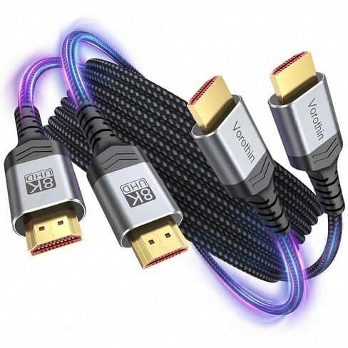 كابل 8K HDMI 2.1 بطول 6 أقدام 5 حزم، حزمة سلك HDMI مجدول عالي السرعة 48 جيجابت في الثانية مع تصنيف CL3 لتلفزيون شاشة الألعاب، 4K@120 هرتز/144 هرتز 8K@60 هرتز، HDR10، DTS:X، eARC/ARC للكمبيوتر المحمول والشاشة، HDTV، مكبر الصوت in Kuwait