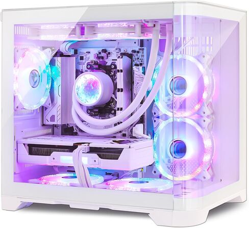 كمبيوتر مكتبي للألعاب Poseidon، 32 جيجابايت DDR5، AMD Ryzen 7 9700X، RX 9060XT 16 جيجابايت، 1 تيرابايت PCIe SSD، 650 واط PSU، تبريد مائي و7 مراوح ARGB، كمبيوتر برجي متطور للاعبين والمنزل والمكتب - أبيض in Kuwait