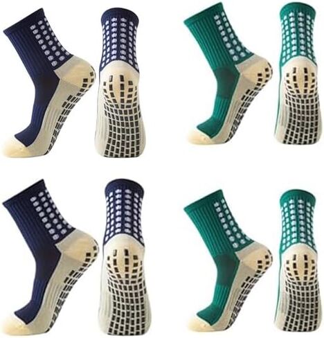Non Slip Socks 4 Pairs Anti Slip Football Socks Men's Athletic Anklets with Grips for Yoga Basketball Sports in Saudi Arabia