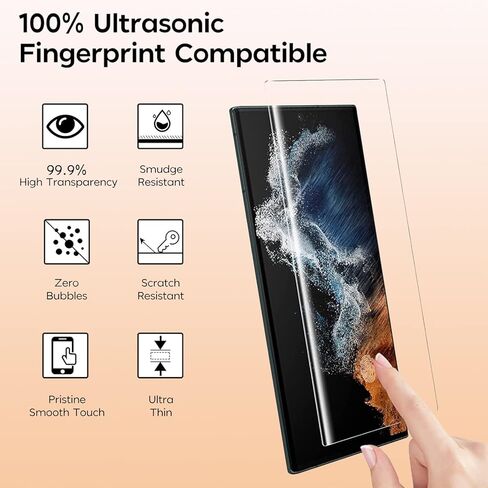 XDesign [2+2 واقي شاشة Galaxy S23 Ultra، زجاج مقوى مقاوم للخدش 9H، دعم بصمات الأصابع بالموجات فوق الصوتية، لهاتف Samsung Galaxy S23 Ultra 5G 6.8 بوصة واقي شاشة زجاجي in Kuwait