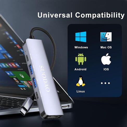 USB C Hub, 5-in-1 Multiport Adapter with 4K HDMI, 100W PD, USB-A Data Ports, Aluminum in Kuwait