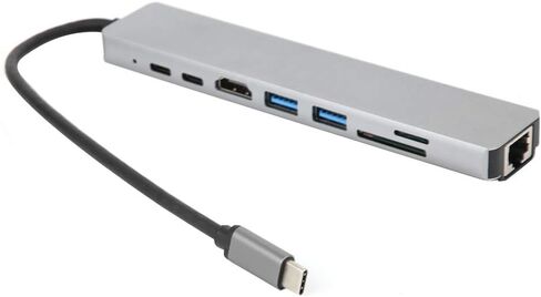 موزع USB C، قاعدة توصيل للكمبيوتر المحمول 8 في 1، محول USB C متعدد المنافذ من الألومنيوم مع USB3.0، RJ45، منفذ USB C أنثى، منفذ USB C ذكر، قارئ بطاقة SD TF in Kuwait
