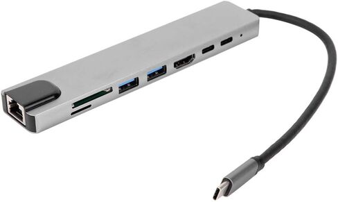 موزع USB C، قاعدة توصيل للكمبيوتر المحمول 8 في 1، محول USB C متعدد المنافذ من الألومنيوم مع USB3.0، RJ45، منفذ USB C أنثى، منفذ USB C ذكر، قارئ بطاقة SD TF in Kuwait