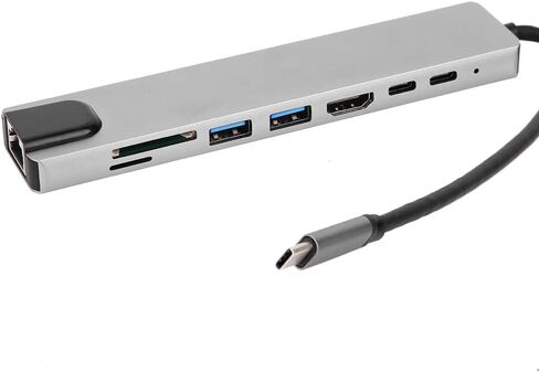 موزع USB C، قاعدة توصيل للكمبيوتر المحمول 8 في 1، محول USB C متعدد المنافذ من الألومنيوم مع USB3.0، RJ45، منفذ USB C أنثى، منفذ USB C ذكر، قارئ بطاقة SD TF in Kuwait