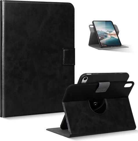 لجهاز Ipad (A16) الجيل الحادي عشر 11 بوصة 2025 والآيباد الجيل العاشر 10.9 بوصة 2022 حافظة دوارة 360 درجة غطاء حماية من الجلد الأصلي، تنبيه/غفو تلقائي وإبزيم. أحمر in Kuwait
