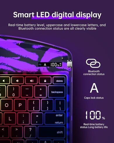 حافظة لوحة مفاتيح لاسلكية لجهاز iPad Pro 13 بوصة (M5/M4، 2025/2024)، غطاء حماية شفاف مع لوحة مفاتيح بإضاءة خلفية بـ 7 ألوان، حامل دوار 360 درجة، لوحة تتبع متعددة اللمس وحامل أقلام، أرجواني in Kuwait