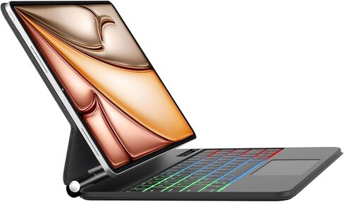 مناسب لجهاز iPad Air 13 بوصة (M32025/M22024) وiPad Pro (الجيل الثالث/الرابع/الخامس/السادس) واقي لوحة المفاتيح، دعامة ناتئة عائمة، لوحة مفاتيح مغناطيسية مع لوحة لمس/إضاءة خلفية متعددة الألوان، أسود in Kuwait