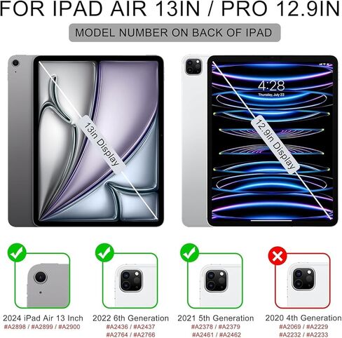 مناسب لجهاز iPad Air 13 بوصة (M32025/M22024) وiPad Pro (الجيل الثالث/الرابع/الخامس/السادس) واقي لوحة المفاتيح، دعامة ناتئة عائمة، لوحة مفاتيح مغناطيسية مع لوحة لمس/إضاءة خلفية متعددة الألوان، أسود in Kuwait