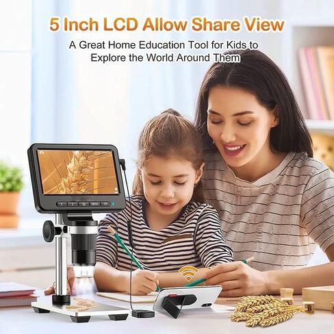 مجموعة المجهر 5 بوصة مجهر 1200X شاشة LCD 1080P مجهر فيديو شرائح المجهر in Kuwait