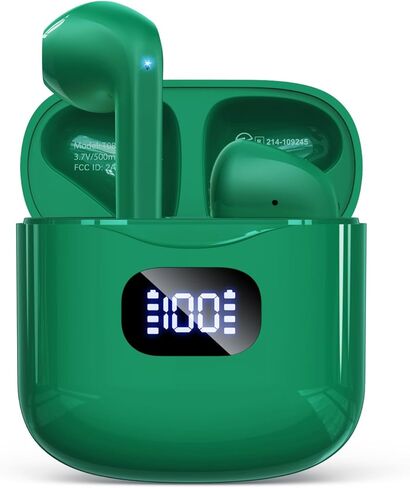 KTGEE Wireless Earbuds Bluetooth 5.3 Headphones, 40Hrs Playback Stereo Ear Buds with LED Display Charging Case IPX7 Waterproof in-Ear Earphones，Black Green in Kuwait