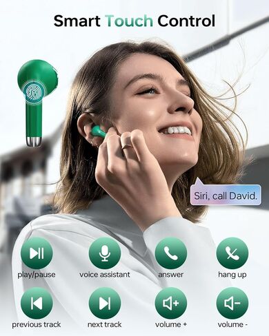 KTGEE Wireless Earbuds Bluetooth 5.3 Headphones, 40Hrs Playback Stereo Ear Buds with LED Display Charging Case IPX7 Waterproof in-Ear Earphones，Black Green in Kuwait