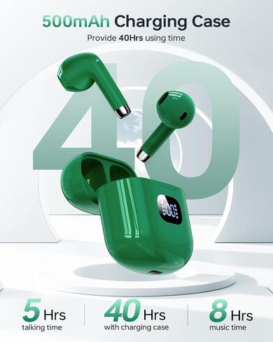 KTGEE Wireless Earbuds Bluetooth 5.3 Headphones, 40Hrs Playback Stereo Ear Buds with LED Display Charging Case IPX7 Waterproof in-Ear Earphones，Black Green in Kuwait